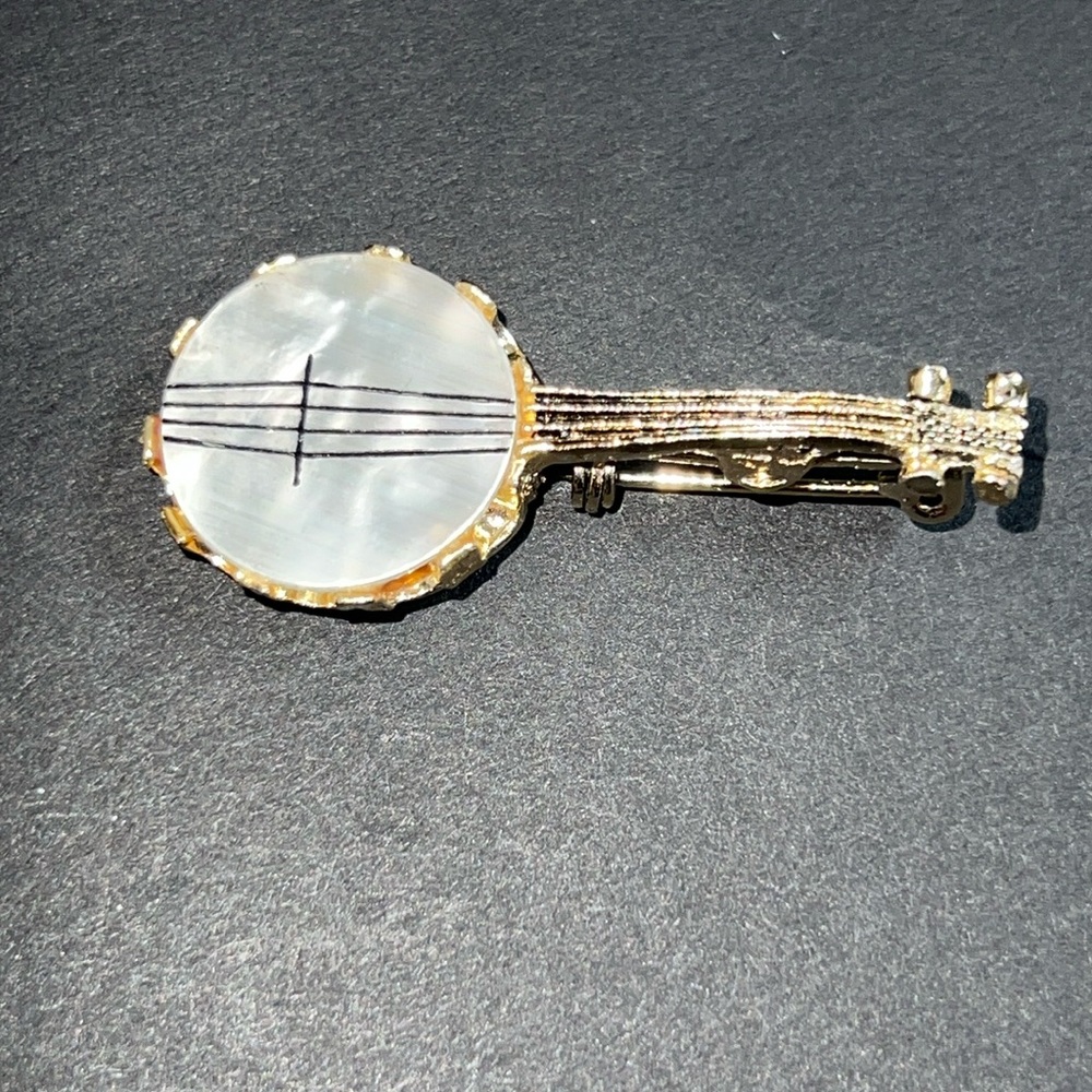 Vintage Banjo With Gold Tone and Pearlescent Brooch